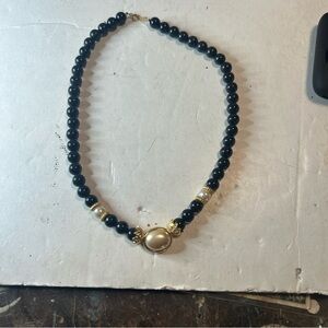 Elegant Black and Gold Beaded Necklace Avon vintage